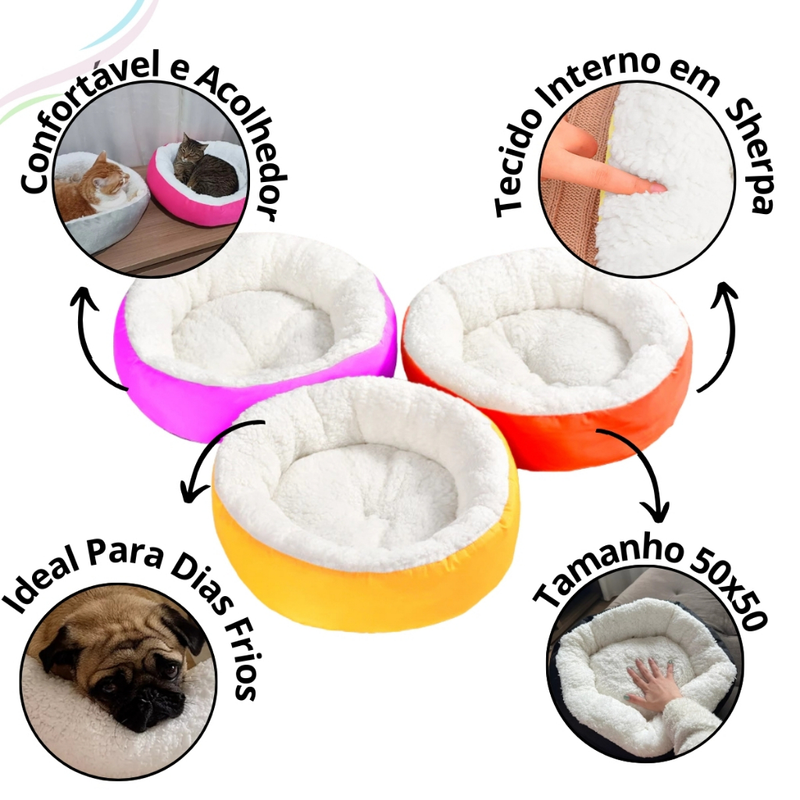 Caminha Pet Redonda Cachorro Gato Cama Confortável Sherpa Inverno Pelo de Carneiro Frio Pets Quente