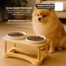 Comedouro Bebedouro Duplo Elevado Para Caes Cachorros E Gatos 320ML Branco Verde Rosa