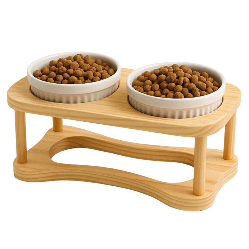 Comedouro Bebedouro Duplo Elevado Para Caes Cachorros E Gatos 320ML Branco Verde Rosa